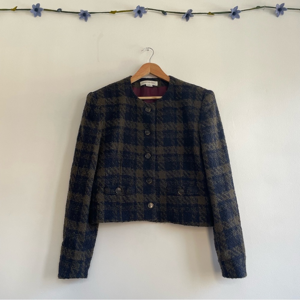Vintage Wool Plaid Cropped Jacket